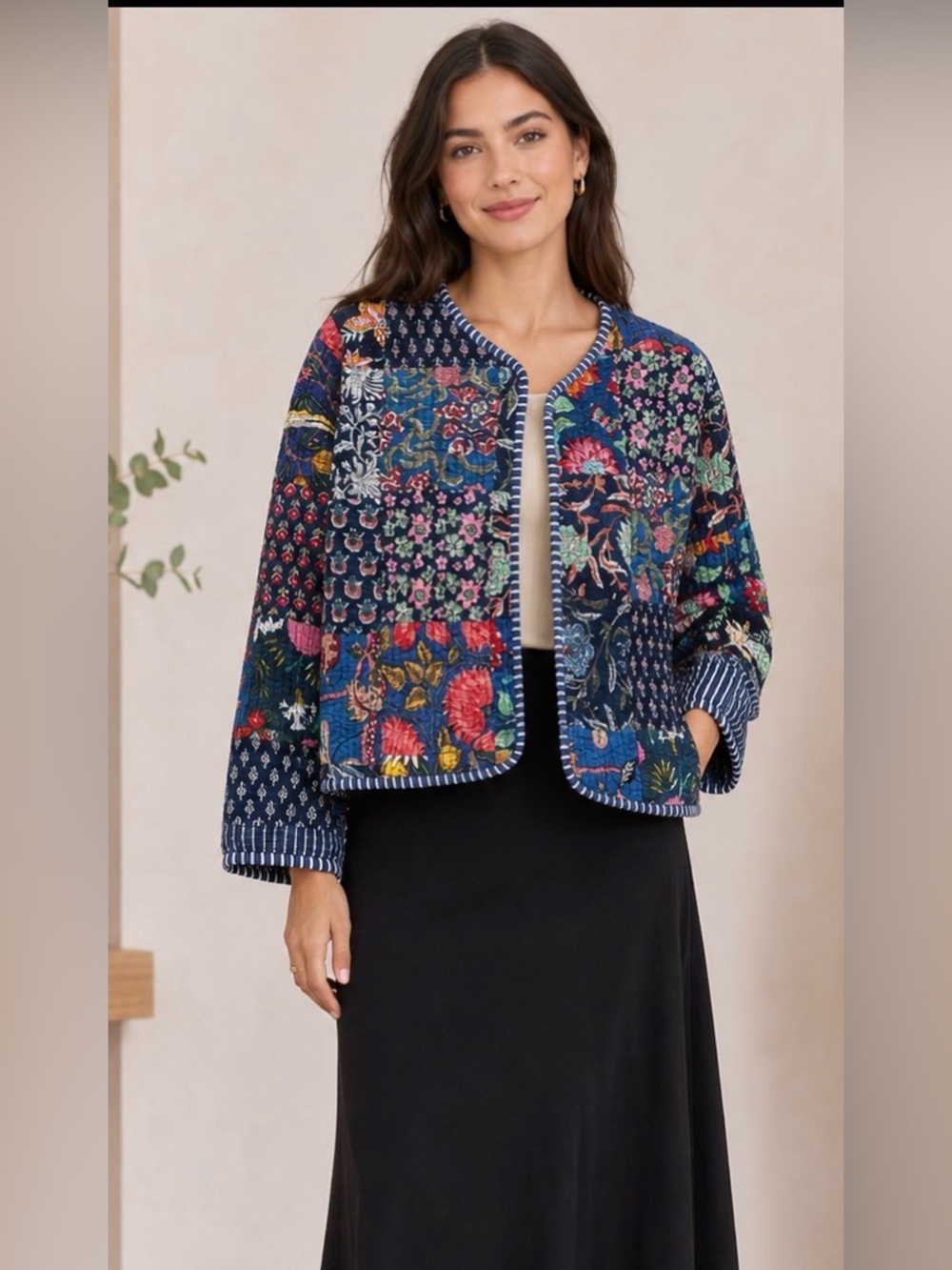 Hand Block Printed Quilted Cotton Reversible Jacket XL